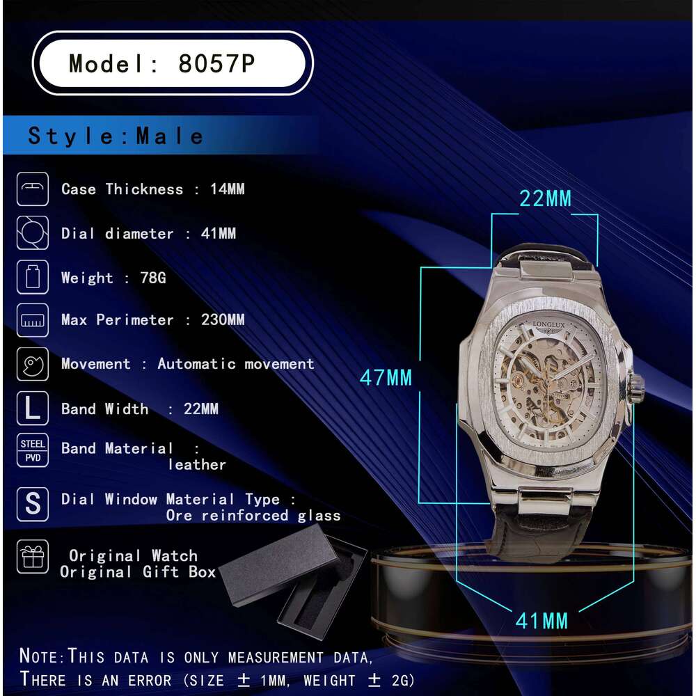 LONGLUX automatic mechanical outdoors simple luxury watches waterproof cheap wholesale skeleton leather mens watch gift