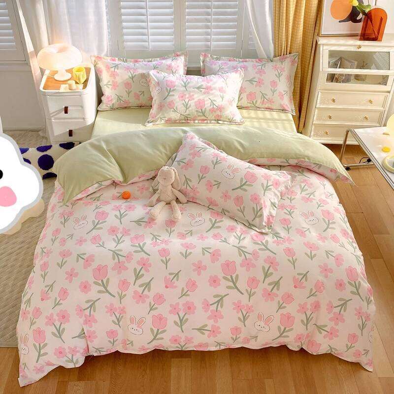 Nordic Style Pure Cotton Bedding Twill Printing Bed Sheet Quilt Cover Pillowcase Soft Skin-friendly Home Four-piece Set H260312