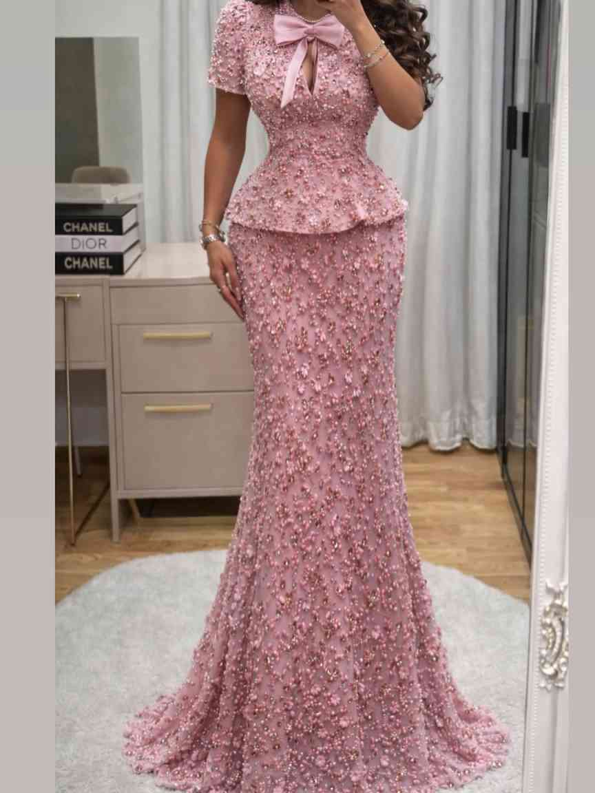 Luxurious Cap Sleeves Bow Prom Dresses Mermaid Beadings Pearls 3D Flowers Rhinestones Plus 2026 for Women Customized