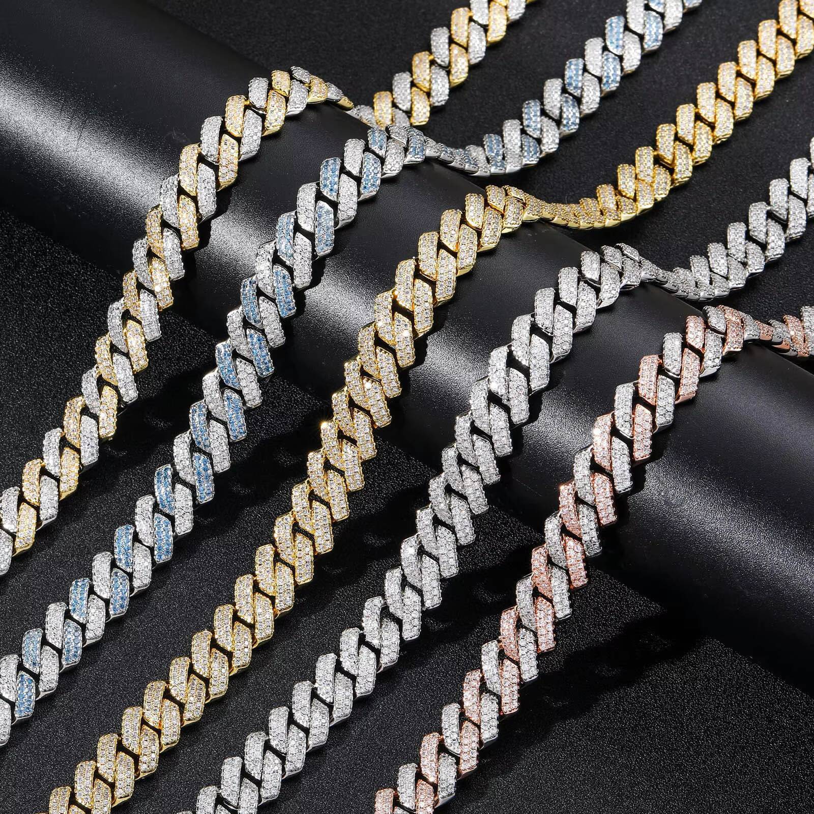 BES 14MM Custom Hip Hop Jewelry Iced Out 925 Sterling Prong Setting VVS Lab Moissanite Cuban Link Chain Necklace Hip Hop for Man