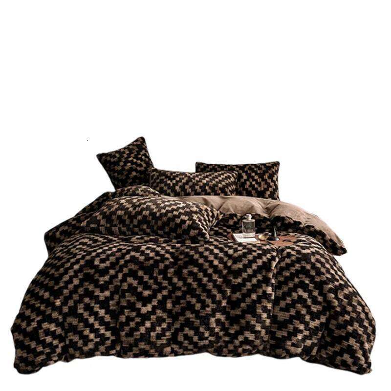 Winter plush Milk fleece bed sheet quilt cover Thickened giant warm anti-static four-piece set H260312