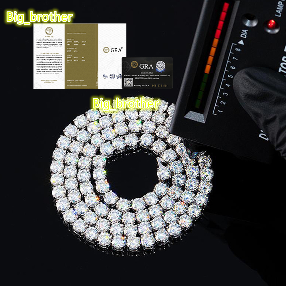 20262mm 3mm 4mm 5mm VVS Moissanite Tennis Chain 925 Sterling Silver White Gold Plated Women Men Jewelry Diamond Bracelet Necklace