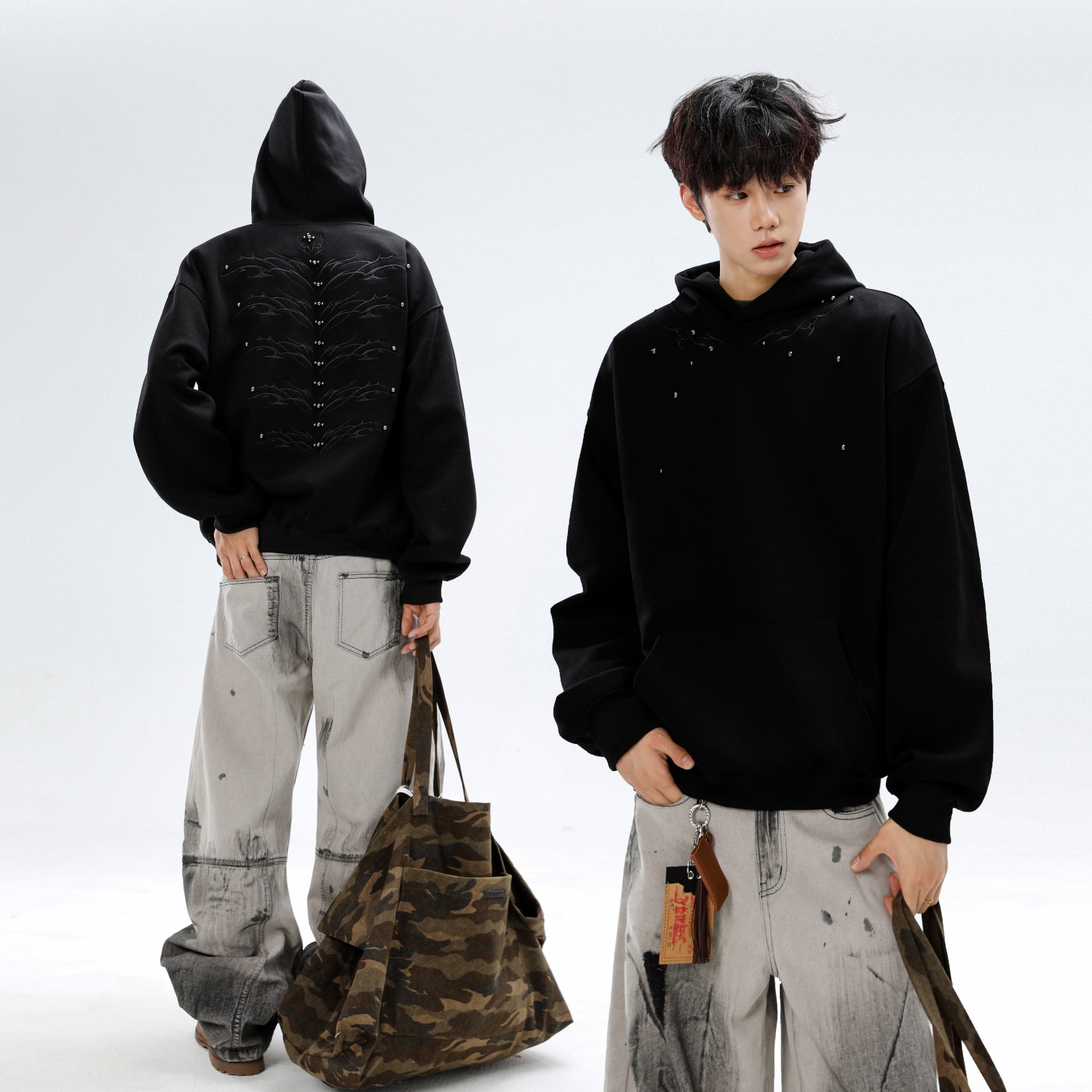 Retro Dragon Spine Embroidery Niche Metal Studded Hooded Designer Hoodie Sweatshirt Unique Spring And Autumn Casual Couple's Jacket Trendy