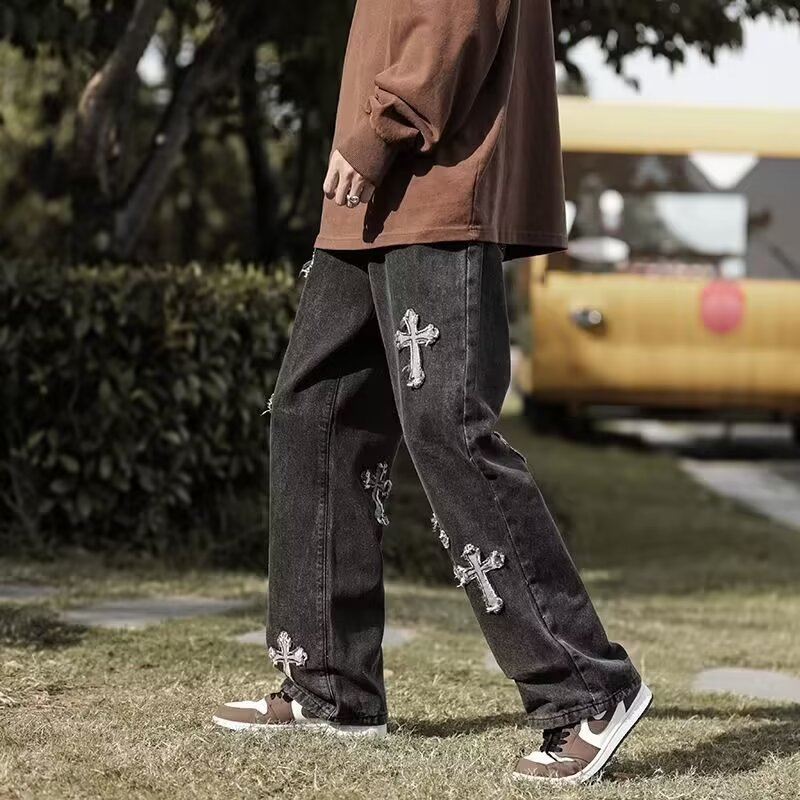 Luxury Brand Designer Clothes Vintage Hip-Hop Jeans For Men, Autumn And Winter American Style Casual High Street Trendy Brand, Loose Fit Large Size Wi