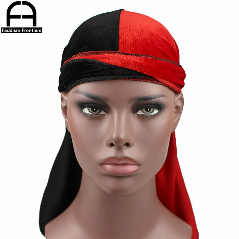 Mens Velvet Patchwork Durags Bandanas Turban Hat Two Tone Velvet Durag Biker Headwear Hat Headband Hair Accessories 260304
