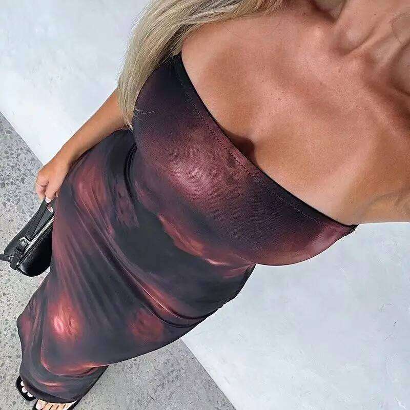 Women's Floral Print Backless Strapless Summer Party Holiday Vacation Beach Streetwear Fashion Sleeveless Long Dress C260311