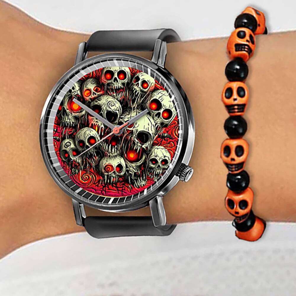 Women's Watch 2025 New Halloween Skull Style Design Quartz Watches Fashion Black Silicone Men's Simple Clock Wristwatch