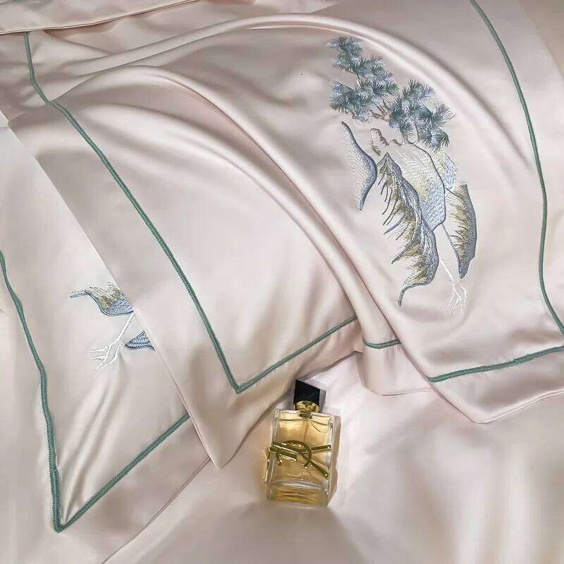 4Pcs New Chinese Style Landscape Embroidery Bedding Silky Duvet Soft Quilt Cover Set Bed Sheet Pillowcases H260312