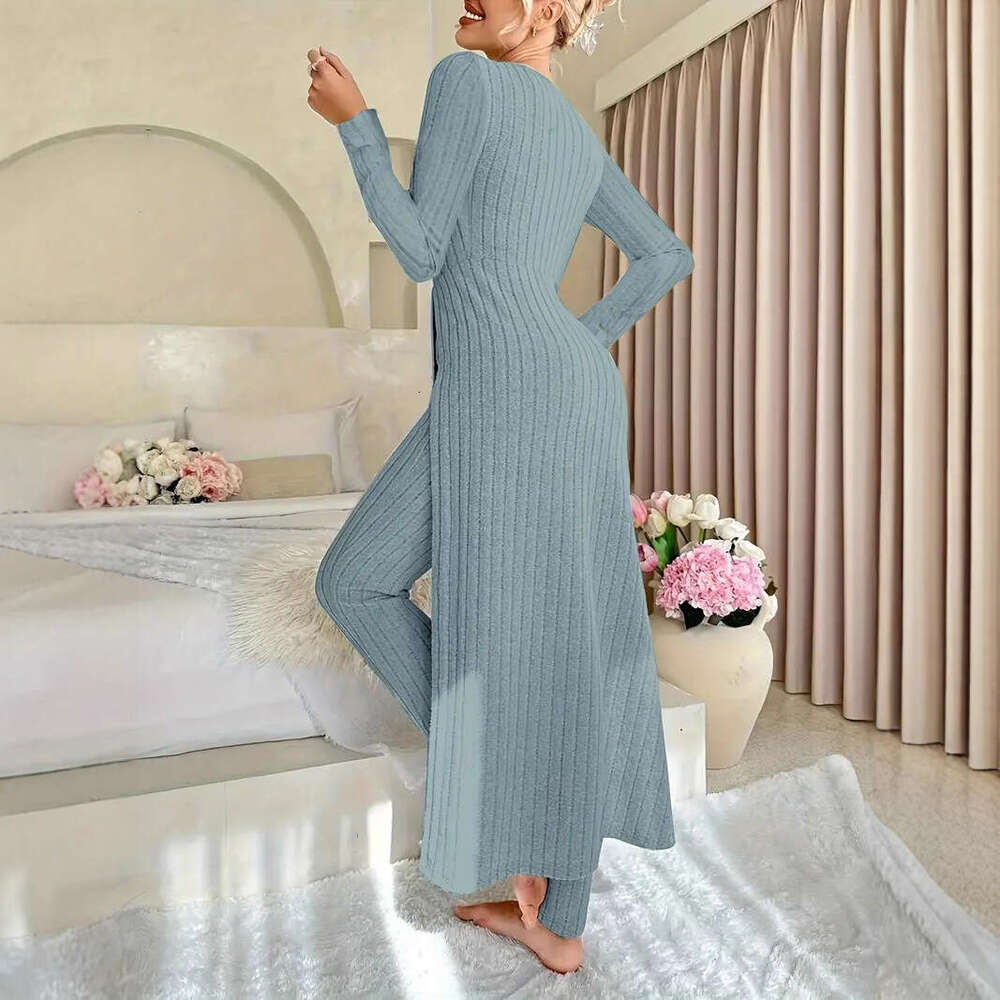 In-stock European American cross-border independent station Amazon new design round-neck split long-sleeve two-piece set for spring and autumn