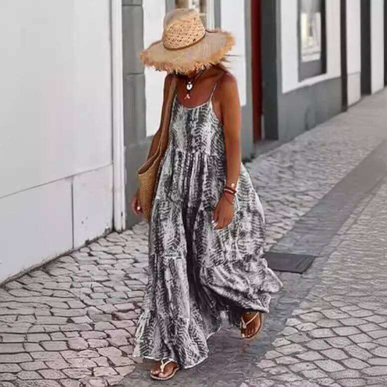 2024 New Summer Women's Bohemian Long Dress Fashion Sexy Printed Beach Vacation Suspender Skirt for Women C260312