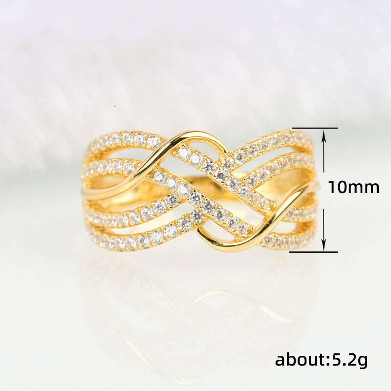 Fashion Band Rings for Women Light Luxury Wave Multi-layer Line Gold Diamond Rings Unique Exaggerated Hollow Ring