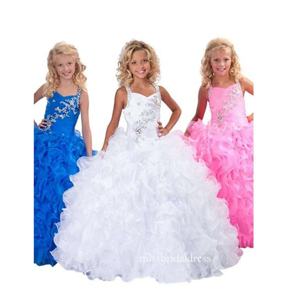 Flower Girls Wedding Party Ball Kids Firts Holy Communion White Gowns Children Halter Pageant Dress D0312