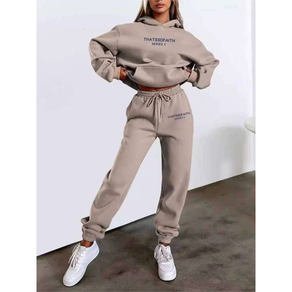 Fashion letter Printed Women Hoodie set Street Hip Hop Casual Female 2pcs Clothing Plush Sweatshirt C260312