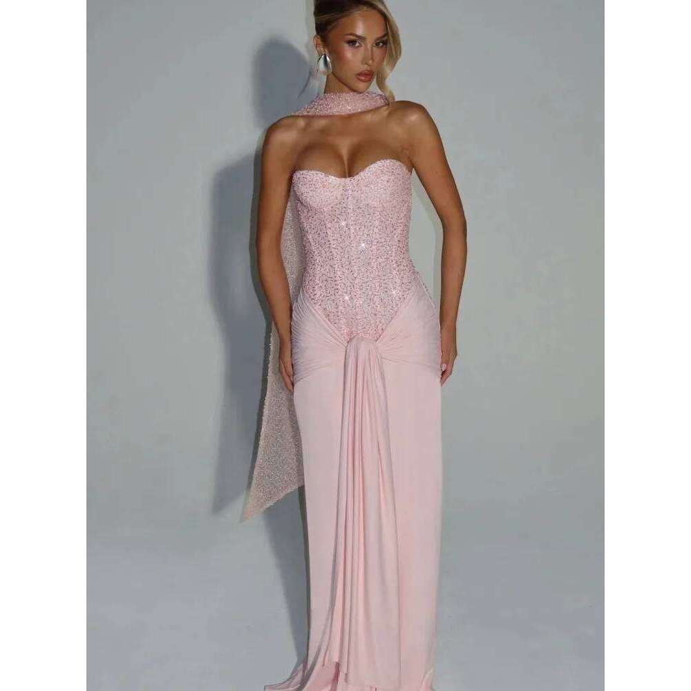 2026 New Strapless Bodycon Dress Ruched Details Zipper Closure Sexy Evening Gown Slim Fitting Spring Summer Formal Wear C260311