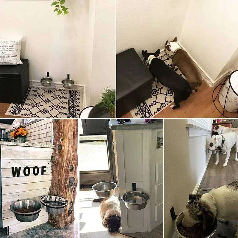 Wall Mounted Pet Stationary Cage Stainless Steel Dog Cat Hanging Bowls Durable Puppy Kitten Feeder Water Food Bowl 26Y0312