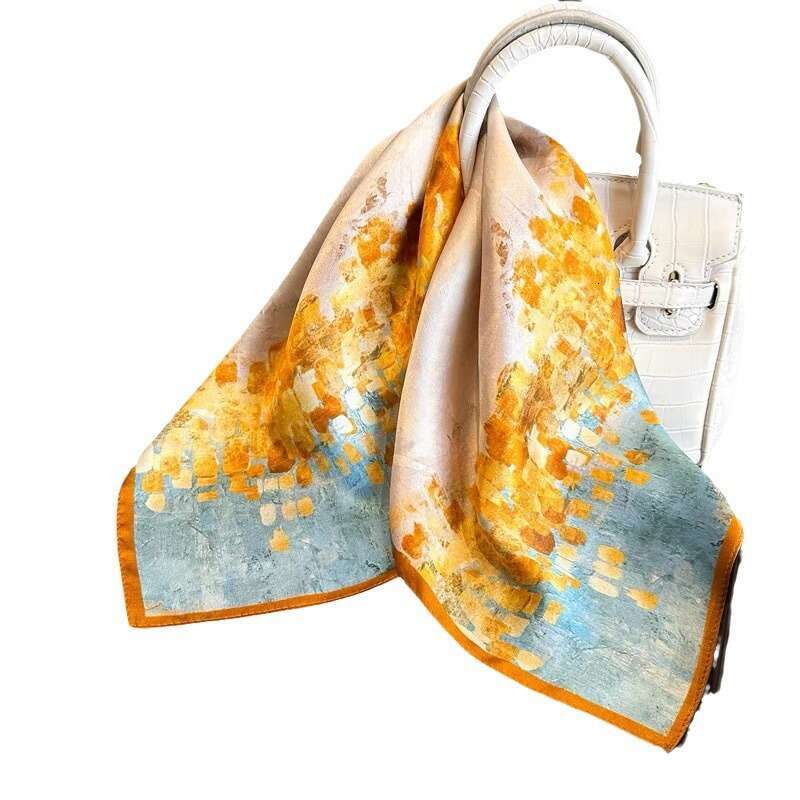 New Square For Women Korean Version Oil Painting 100% Mulberry Silk Spring And Autumn Decorative Neck Shawl Scarf Liuyuemoshang