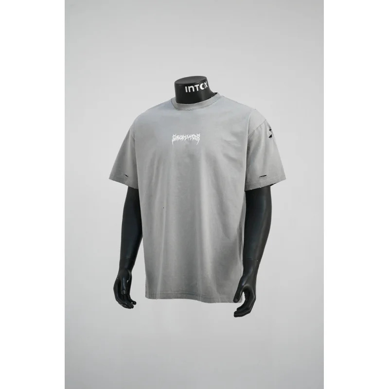 Fashionable retro short sleeved Tshirt with mens scratch n for summer 2025 street style loose casual clothing 260228