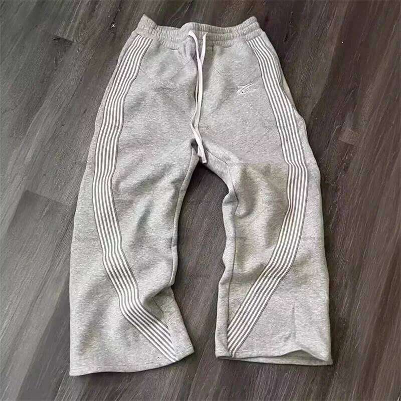 Hip-Hop Streetwear Men Casual Striped Sweatpants Spring Autumn Couple Baggy Elastic Waist Jogging Trousers High Street Pant