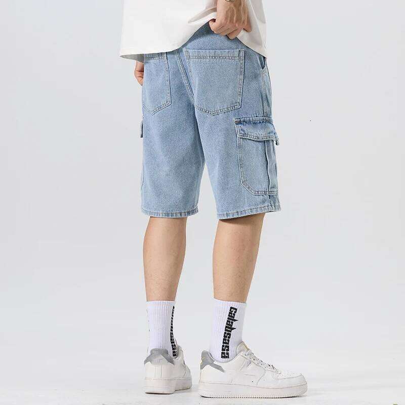Men's Summer Cool Fashion Denim Jeans Six Pocket Design Regular Fit No Stretch Light Blue Trendy Casual Pants