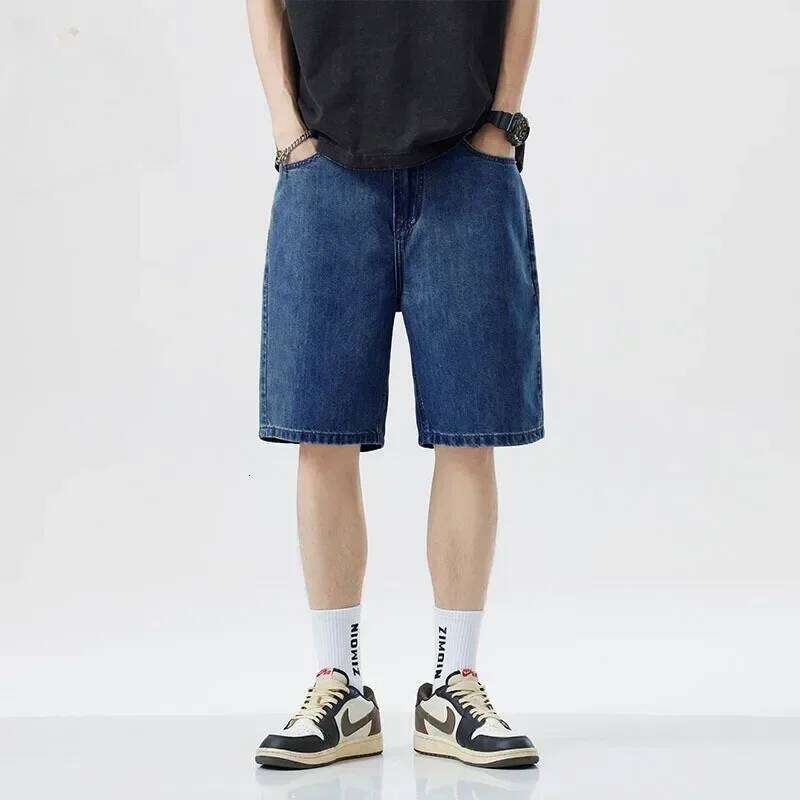 2025 Summer Classic Shorts Jeans Men Denim Pants Straight Stretch Casual Cool Thin Knee Length Blue Fashion Brand Daily Trousers