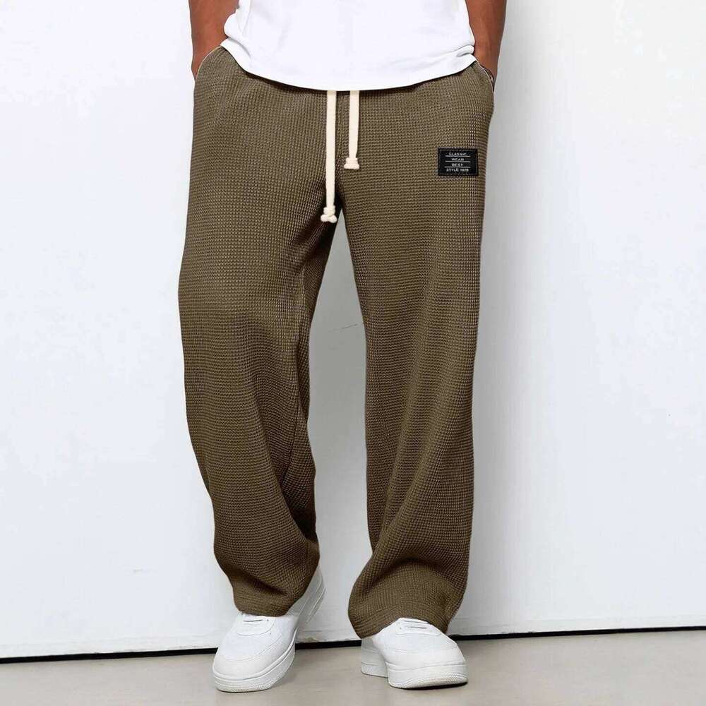 2026 New Men's Waffle Knit Sweatpants Loose Fit Joggers Casual Trousers Straight Wide Leg Lounge Pants
