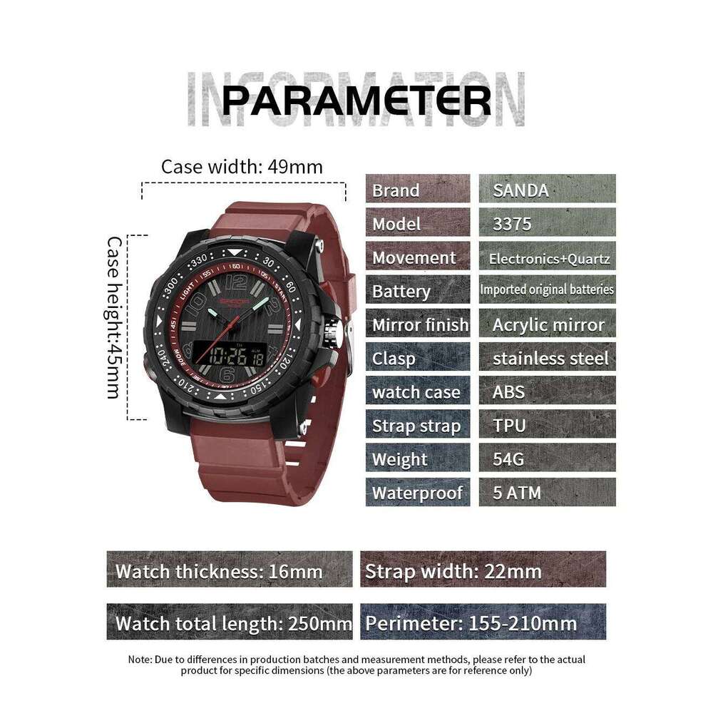 SANDA New 3375 Fashion Sports Multi functional Waterproof LED Student Electronic Watch