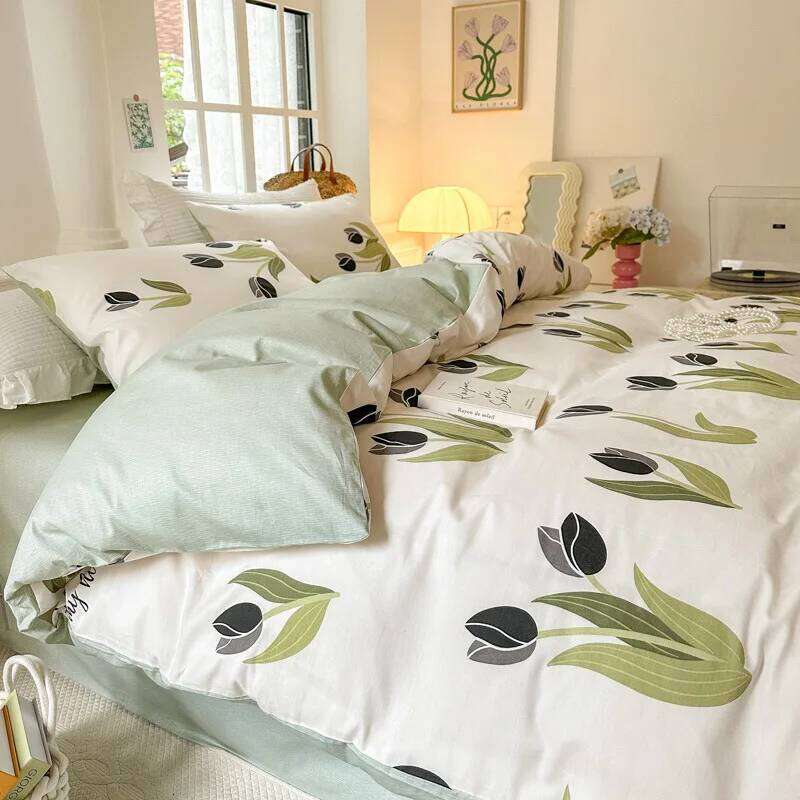 Pure Cotton Bedding Four-piece Set With Duvet Bed Sheet Pillowcase King Queen Full Twin Size Small Floral Quilt Cover H260312