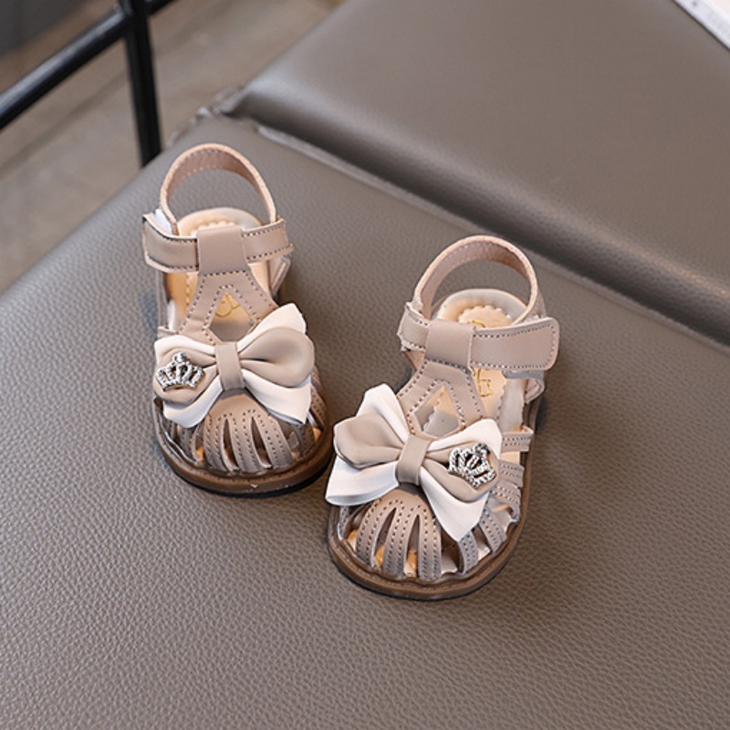 Toddler Girls Crown Sandals Cute Bow Closed Toe Non-Slip Soft Sole Summer Casual Beach Baby Shoes Free shipping