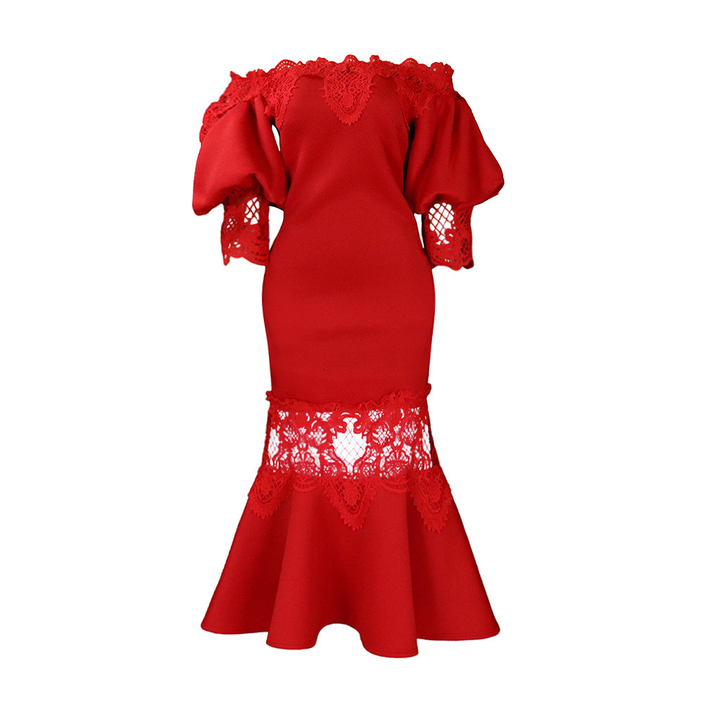 D368 Womens Fashionable Lace Off-Shoulder Mermaid Evening Sexy Party Dress