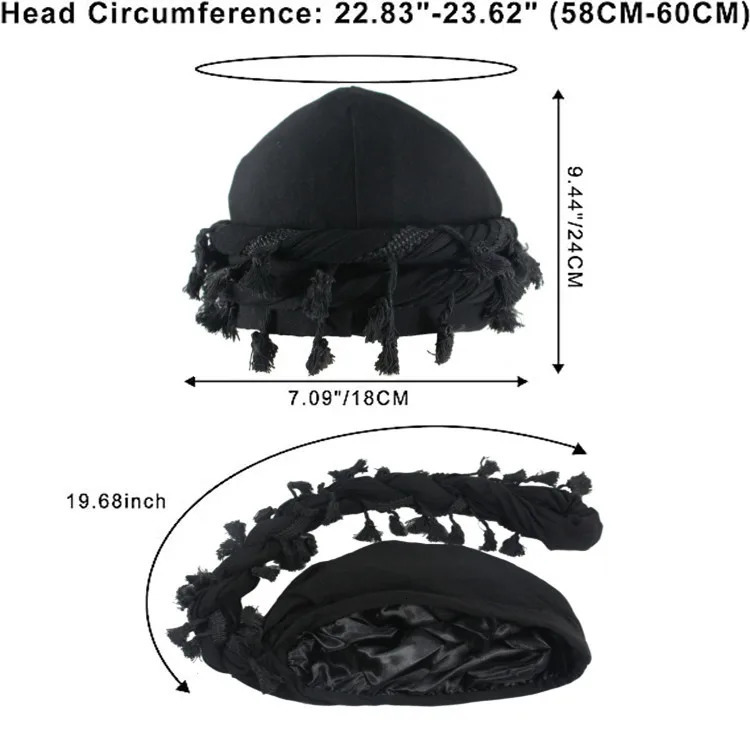Men Hat Punk Burr Trim Twisted Tail Fringe Cotton Bandana Hat Hop Turban Hats Head Wrap Beanie Cap Solid Color Docker Hat 2024 260304
