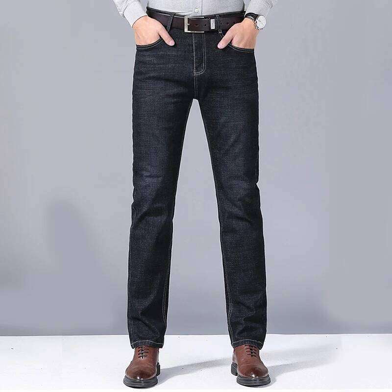 Men's Soft Straight Denim Pants Autumn Classic Business Black Biker Jeans Overalls Masculino Pantalone Hombre Mannen Homme 26Y0312