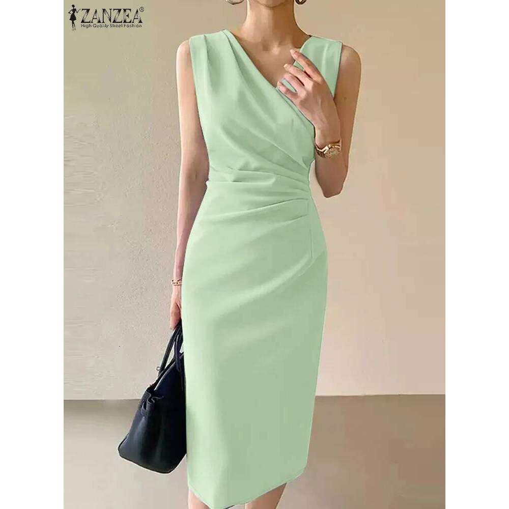 ZANZEA Elegant V Neck Sheath Dress Summer Women Sleeveless Slim Fit Party Vestido 2025 Fashion Work OL Pencil Dresses Back Split C260311