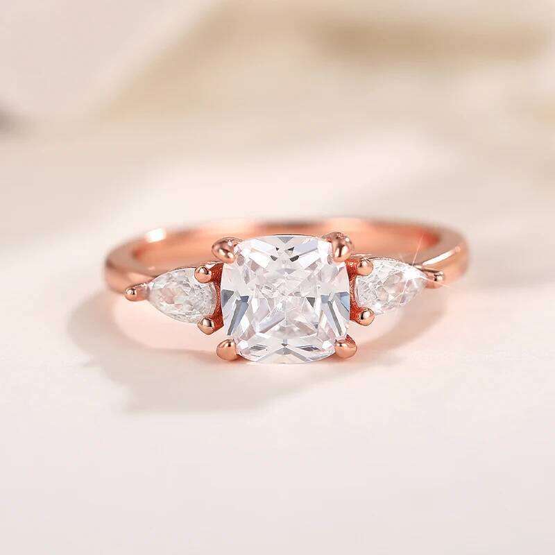 Huitan 925 Sterling Silver Rose Gold Color Rings Female Noble Brilliant CZ Finger Accessories Trendy Engagement Party Jewelry H260312