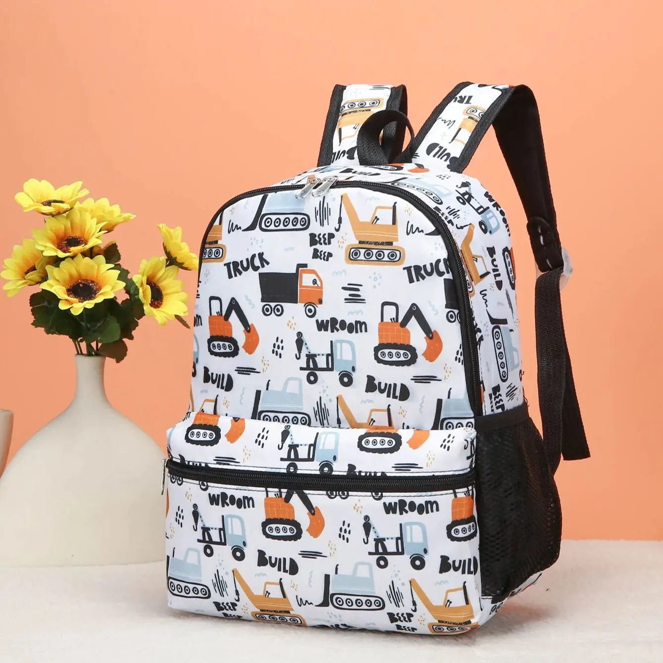 Childrens Cartoon Construction Vehicle Space Backpack Lightweight and Durable Suitable for Boys Girls 260311