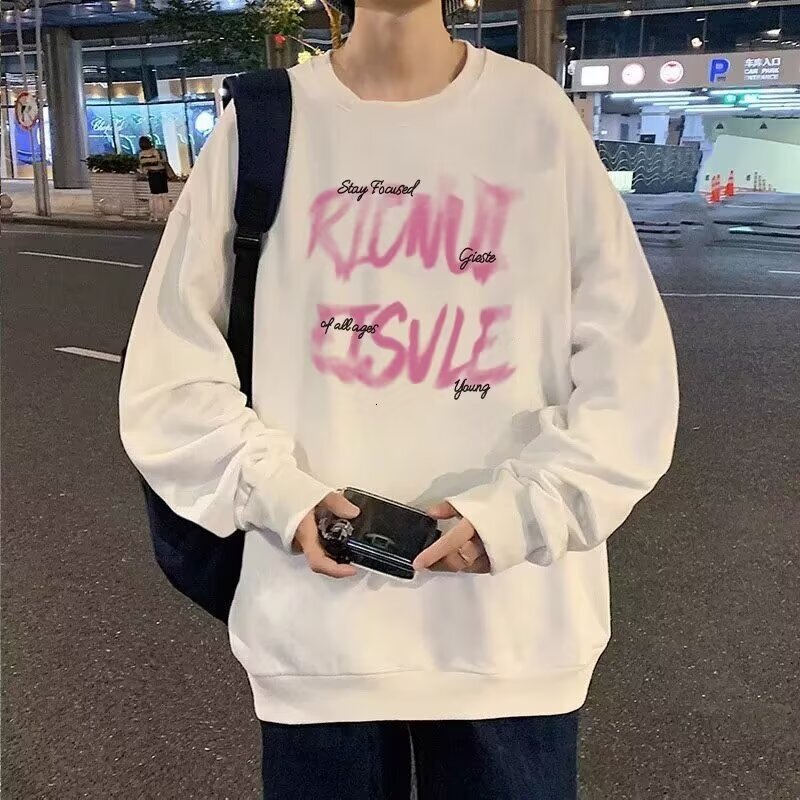 Hong Kong Style Designer Hoodie Round Neck Sweatshirt For Men Spring And Autumn Trendy Loose Jacket Versatile And Stylish Suitable For Couples Long-sl