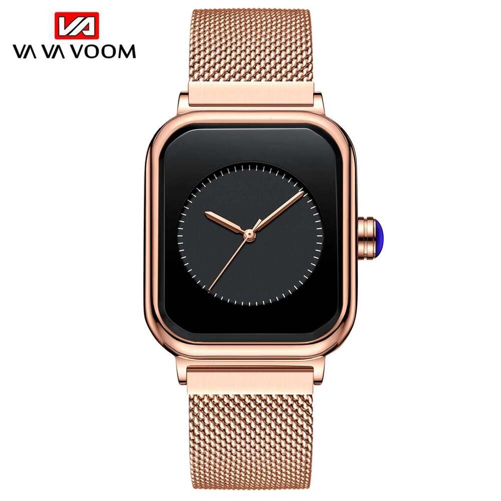 VA VOOM Brand Square Watch Magnet Stainless Steel Mesh With Quartz Movement Rose Gold Minimalist Women Dress Wristwatch