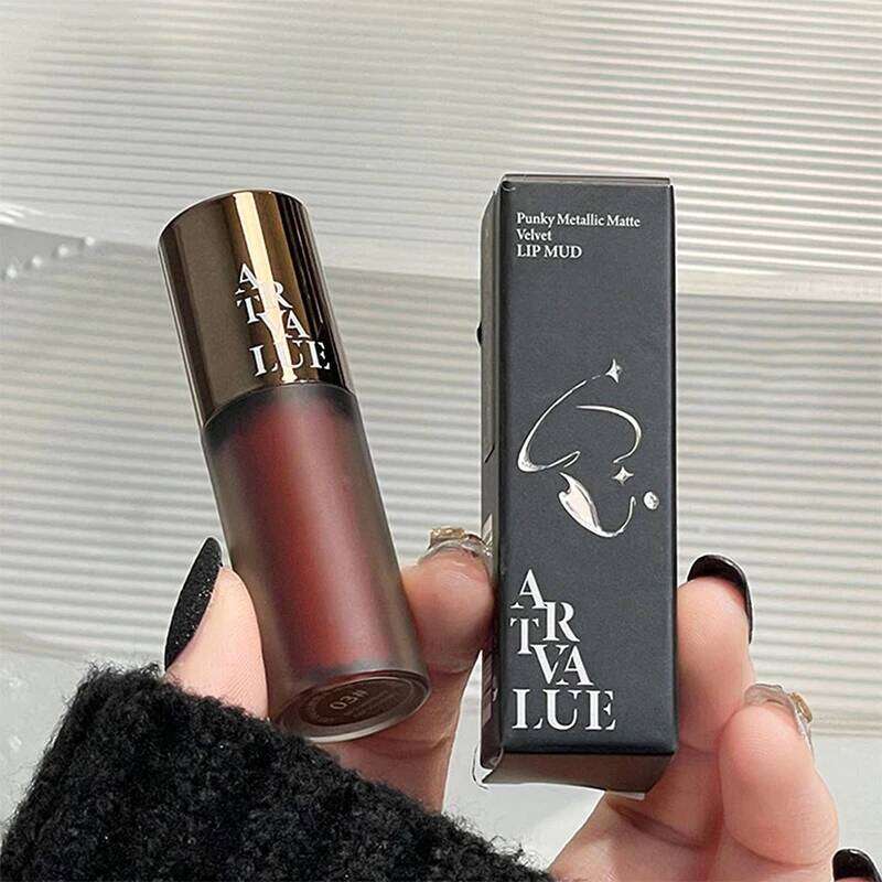 Punk metal matte velvet Mud Soft mist white lip glaze Pseudo plain Everything with Girlie Grey powder W260311
