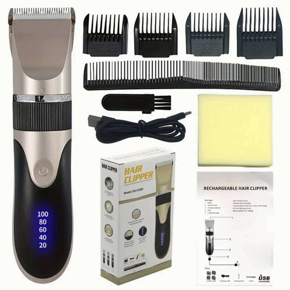 Clipper With Comb And 4 Caps,Haircut Blade,Body Sideburns Trimmer Low Noise Rechargeable Hair Cutting Machine C260312