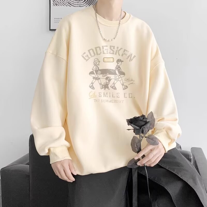Designer Hoodie Autumn/winter New Heavyweight Hong Kong Style Fashion Sweatshirt For Men Round Neck Loose Fit Style Thin Casual Plus Trendy Men's
