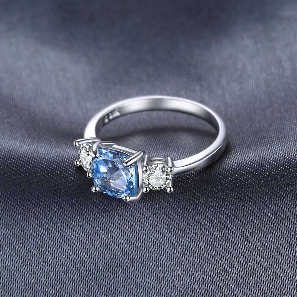 JewelryPalace 1.9ct Square Natural Sky Blue Topaz 925 Sterling Silver 3 Stone Ring for Women Gemstone Jewelry Wedding Gifts H260312
