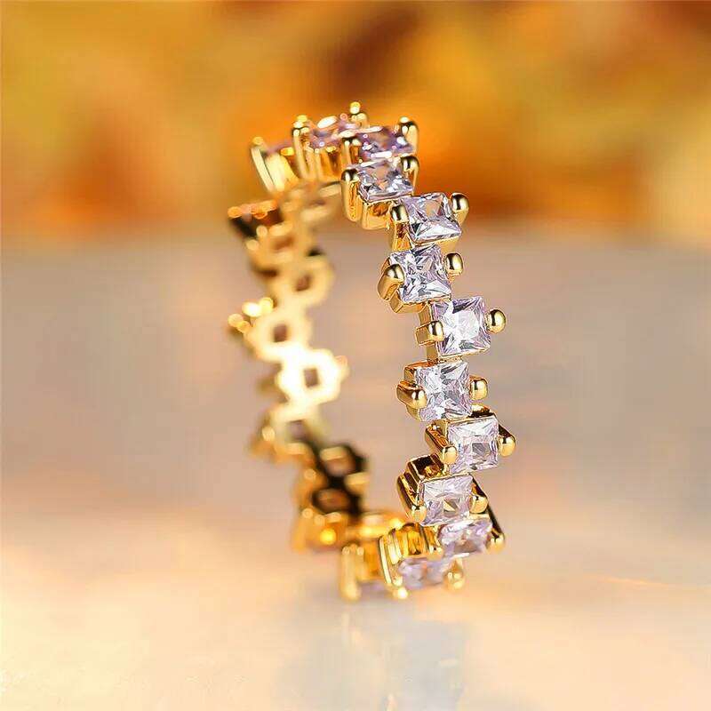 Female Light Purple Zircon Stone Ring Cute Gold Color Summer Wedding Jewelry For Women H260312