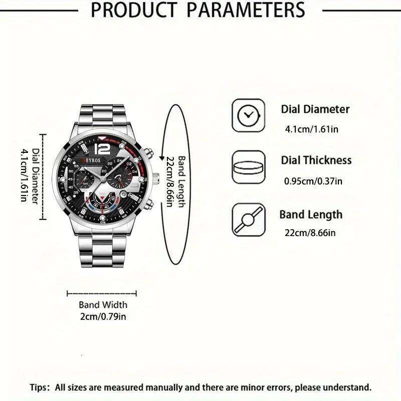 5 Pcs/set Men's Fashion Watch Set, Quartz Wristwatc Hip Hop Cuban Chain Necklace, Bracelet & Ring, Business Style Accessories