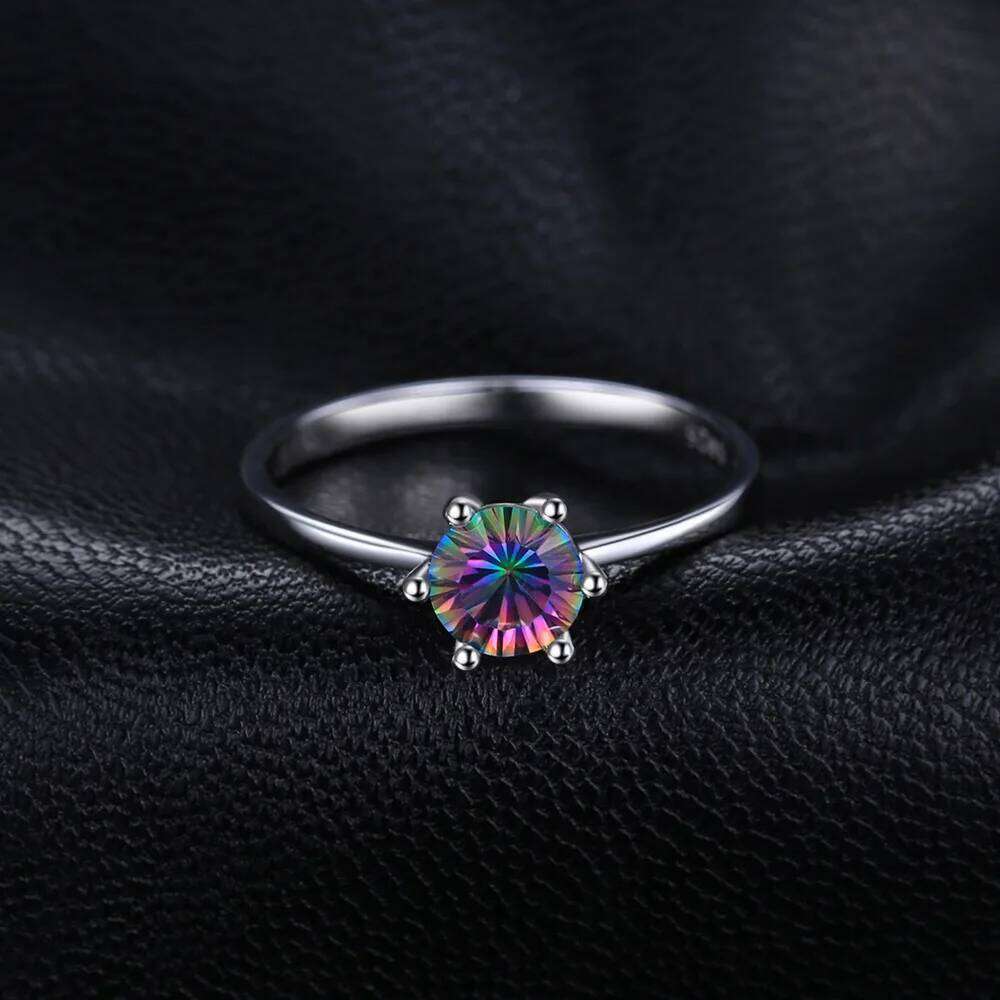 JewelryPalace Natural Rainbow Mystic Quartz 925 Sterling Silver for Women Solitaire Gemstone Jewelry Engagement Ring H260312