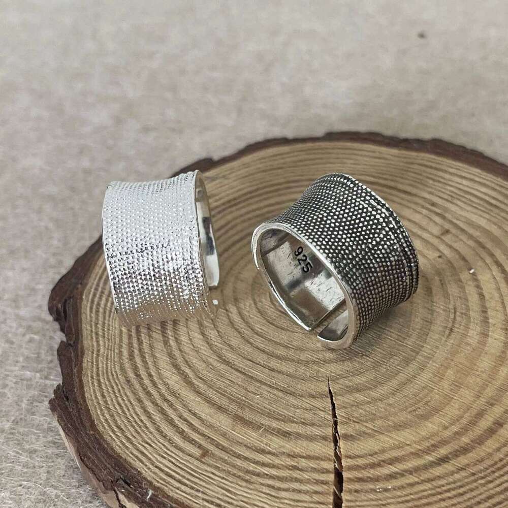 925 Sterling Silver Simple Women Fine Jewelry Finger Adjustable Open Vintage Wide Retro Ring For Party Birthday Gift H260312
