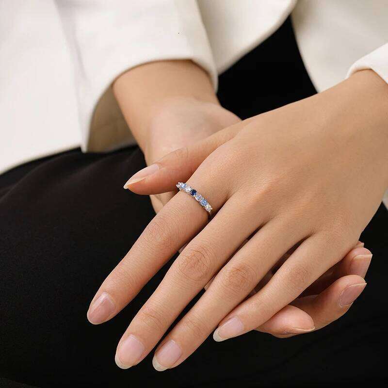 Ailmay 925 Sterling Silver Charm Rainbow Crystal Rings For Women Stackable Slim 3 Color Wedding Engagement Band Fine Jewelry H260312