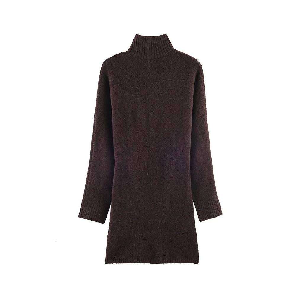 TFMLN Women Knit Elegant Autumn Winter New Turtleneck Long Sleeves Solid Color Mini Dresses Lady Casual Knitted Dress C260312