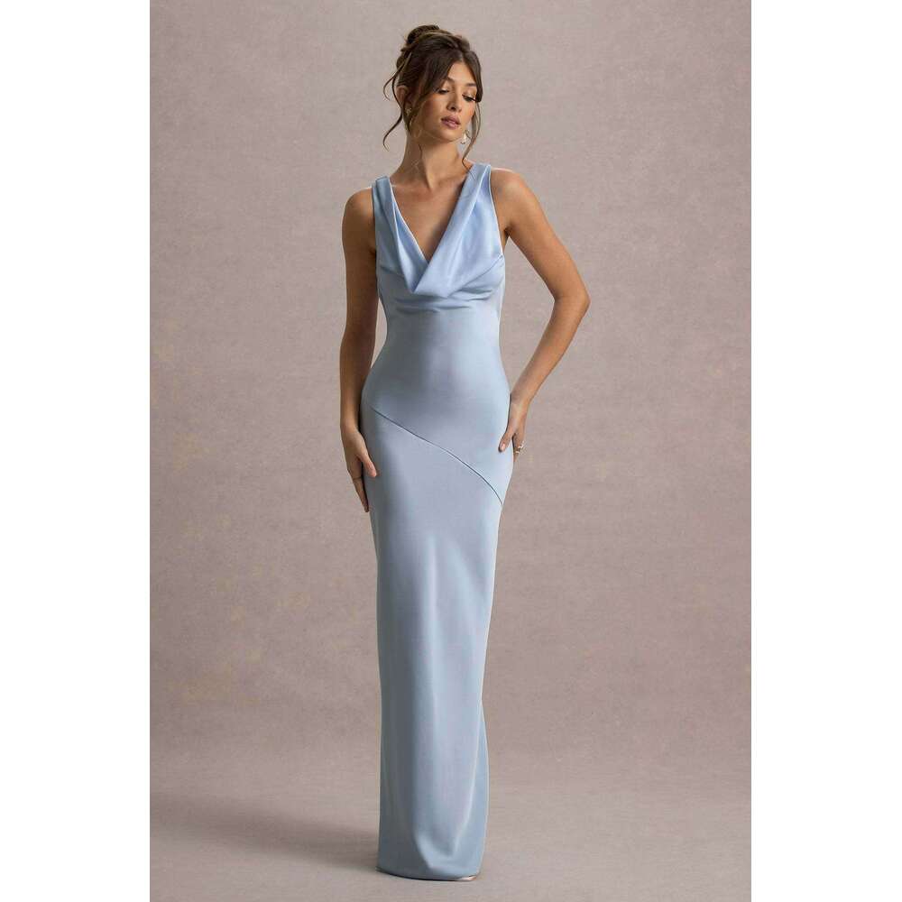 2026 European and American cross-border new style elegant high-end satin slim-fit bodycon fishtail backless sexy dress