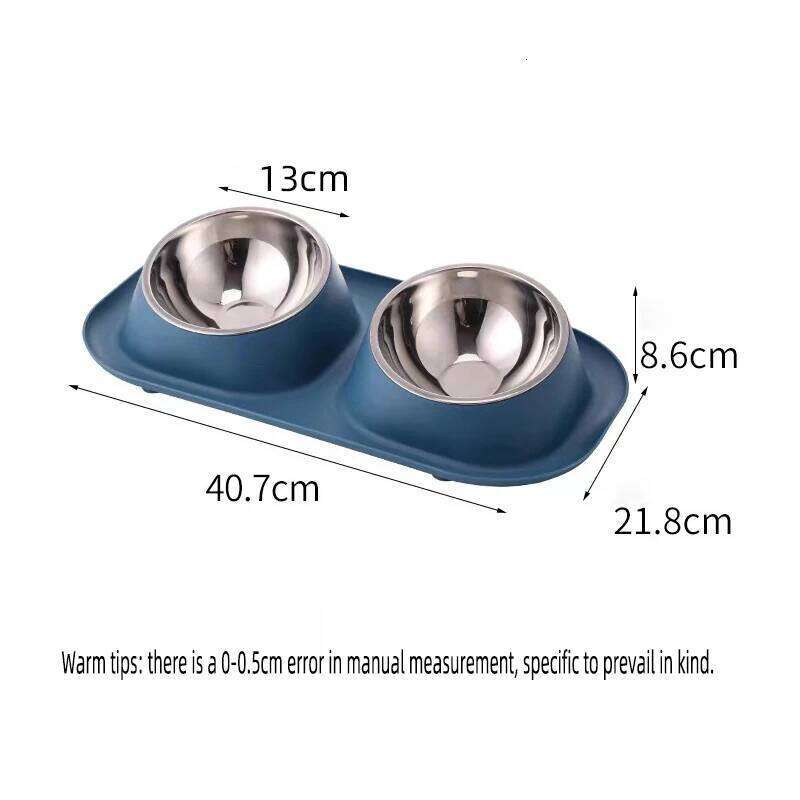 1pc Stainless Steel Double Dog Bowl Cat Food Container Non-slip Base Pet Water Feeder Tilt Safeguard Neck Puppy Cats Bowls 26Y0312