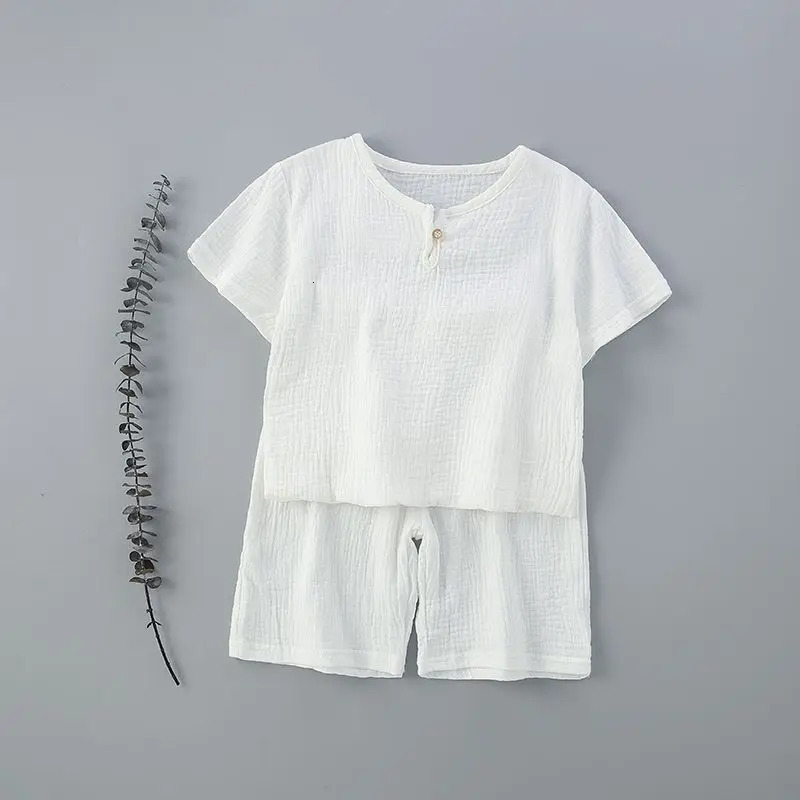 Summer Childrens Clothing Set for 07Y Boys Girls Cotton Linen Muslin Suit Tshirt Tops Shorts 2pcs Baby Loungewear Outfit 260311