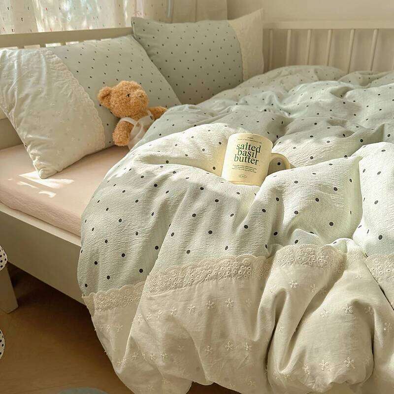 2025 New Class A double gauze bed four-piece of girly heart lace sheets and quilt cover dormitory three-piece set H260312